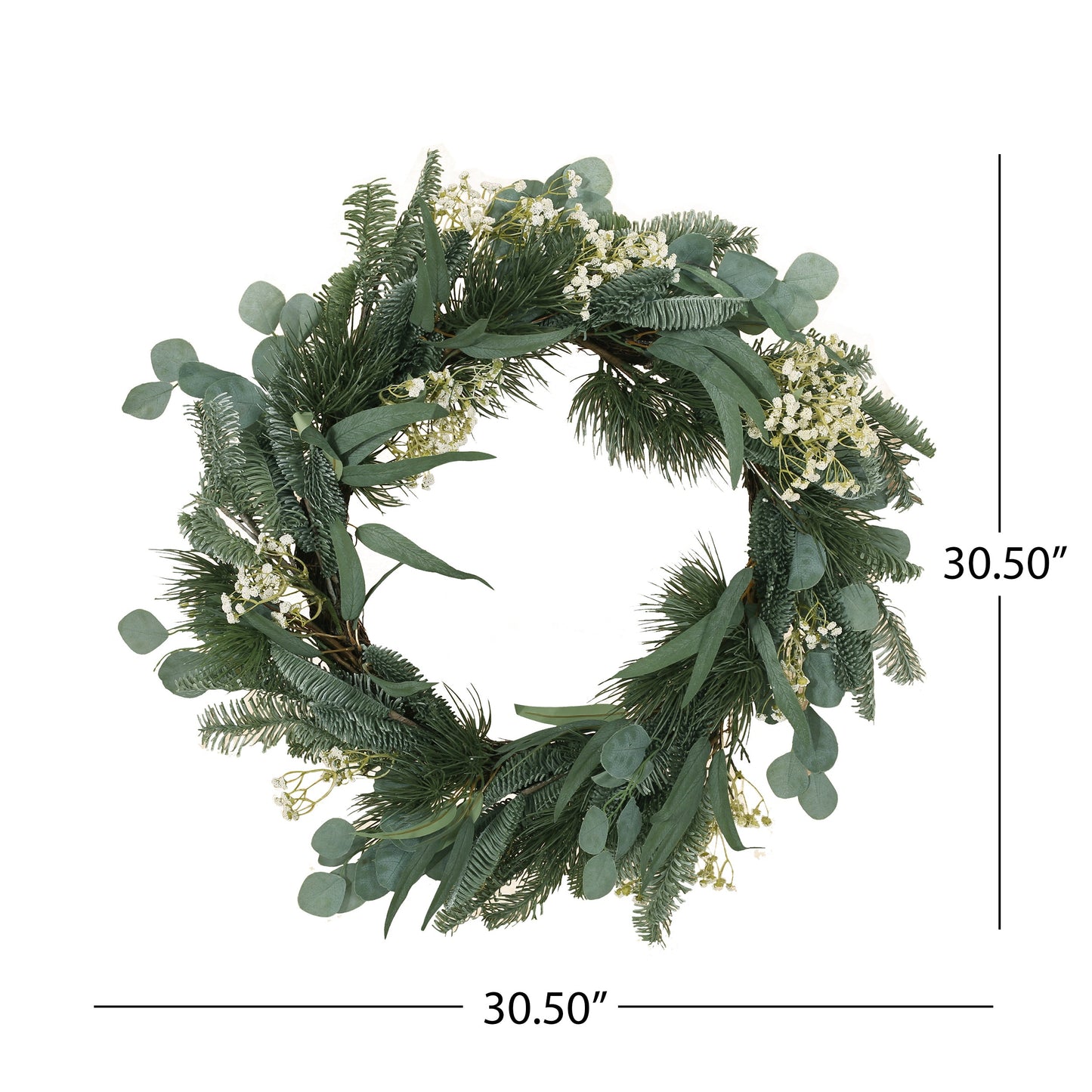 30IN Eucalyptus leaves, pine twigs, stars wreath - Korvel