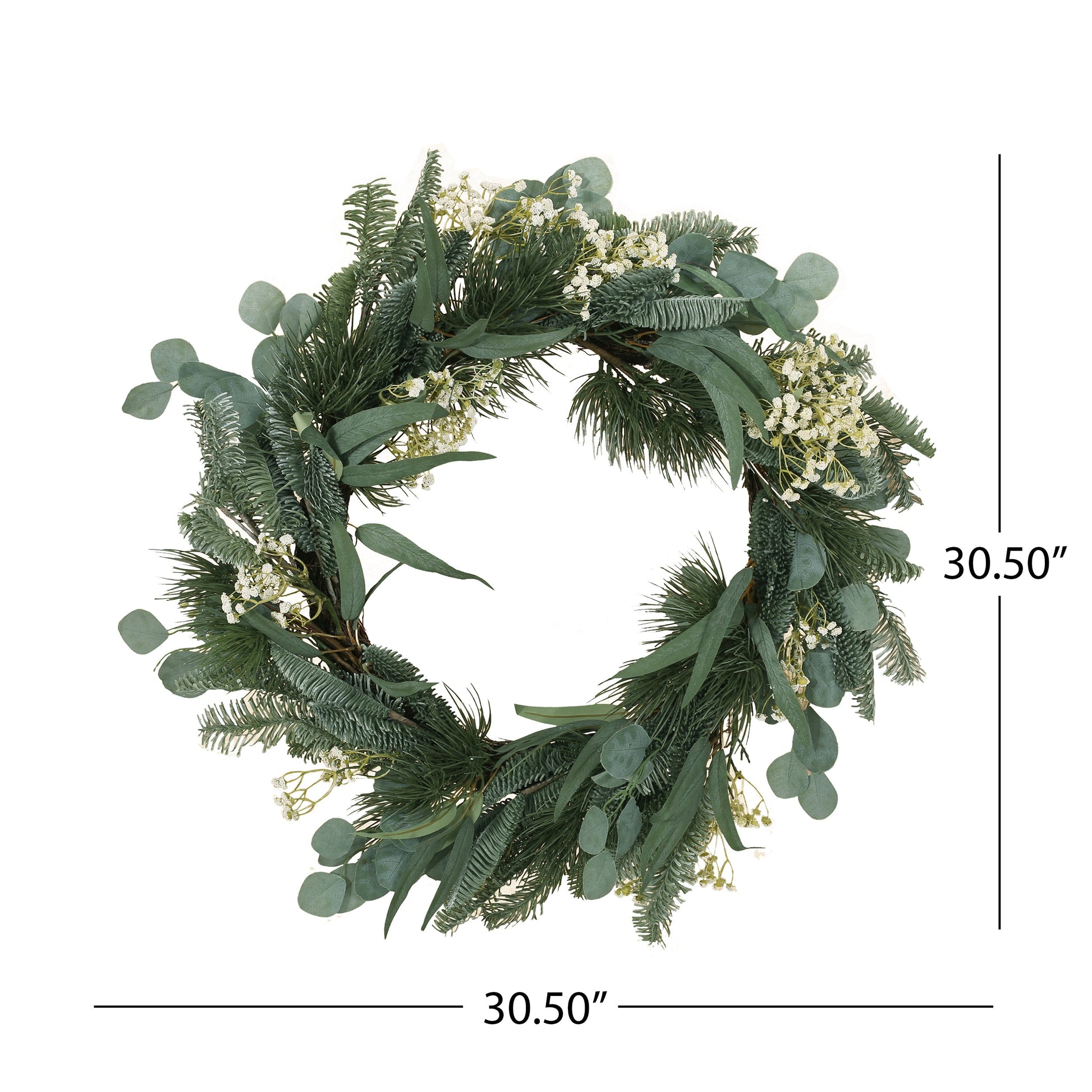 30IN Eucalyptus leaves, pine twigs, stars wreath - Korvel