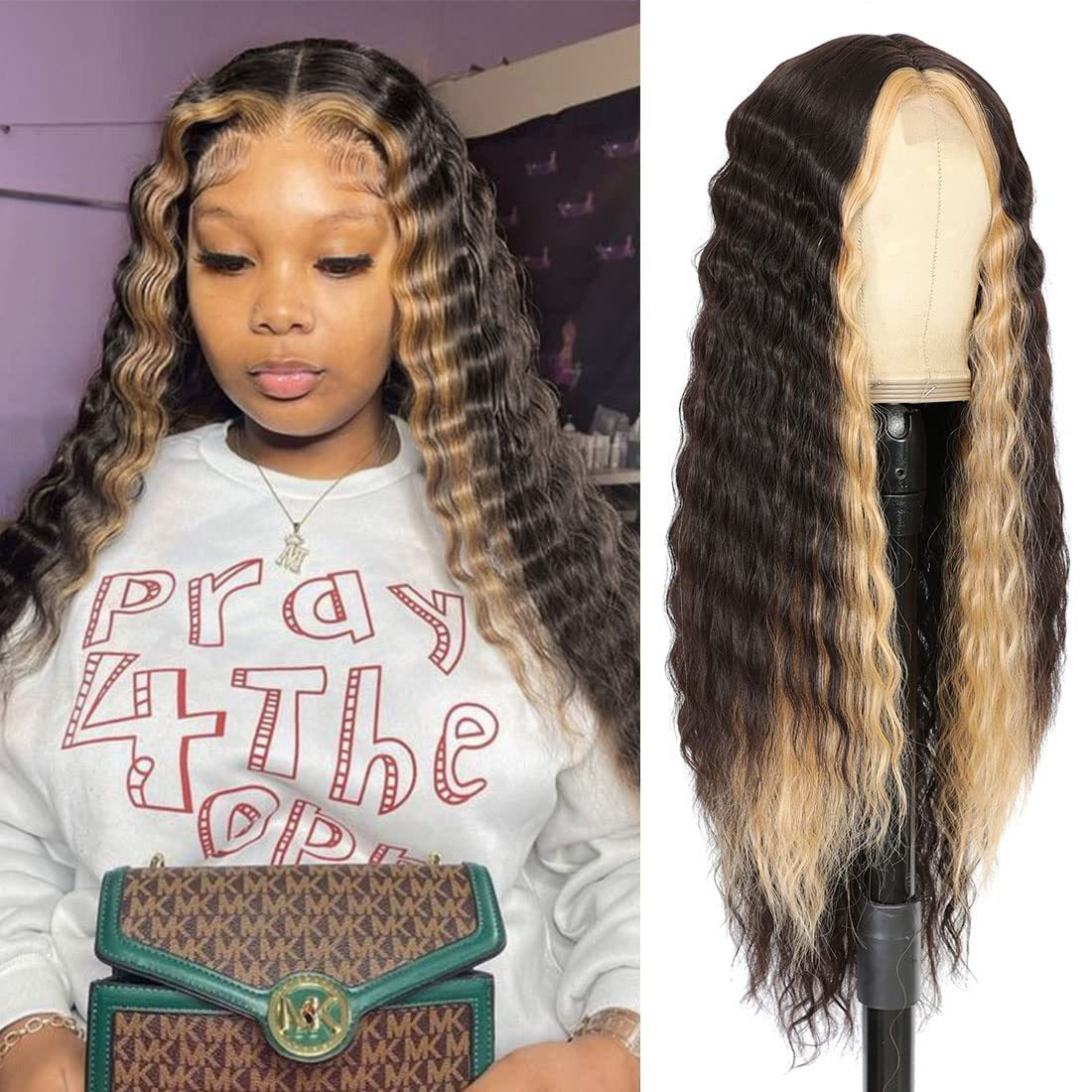 European and American Women's Wig Small Lace Center Deep Wave Long Curly Wig Headband Lace Wigs - Korvel