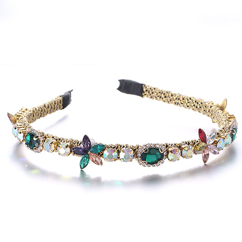 Crystal flower set with colorful glass diamond fine edge hair hoop - Korvel