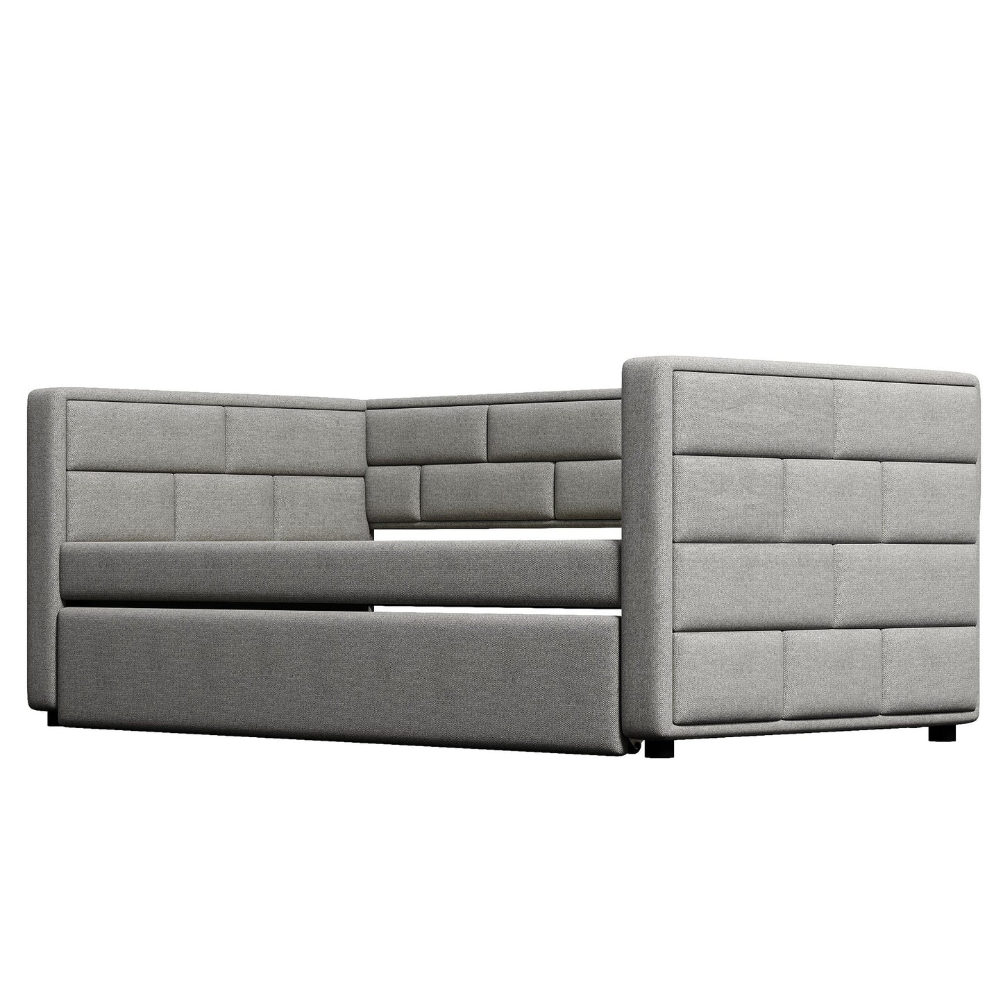 Twin Size Daybed with Trundle  Upholstered Daybed with Padded Back  Gray - Korvel