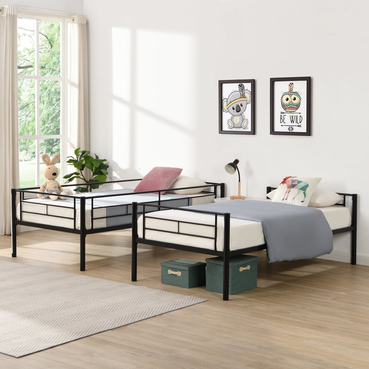 Premium Bunk Bed with Dual Ladders and Guardrail - Black