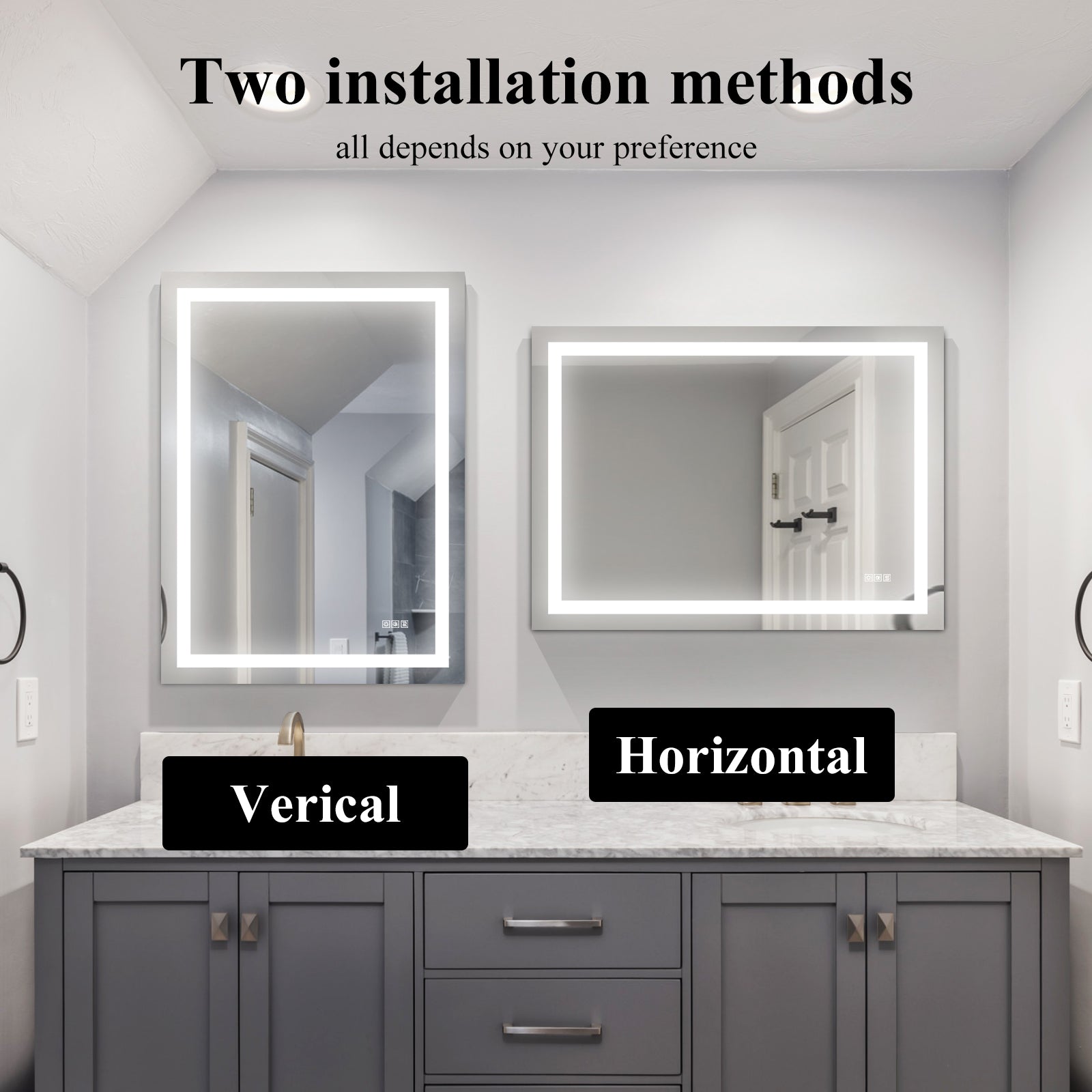 LED Bathroom Mirror 48x 36 Inch with lights, anti-Fog & Dimming Led Bathroom Vanity Mirror - Korvel