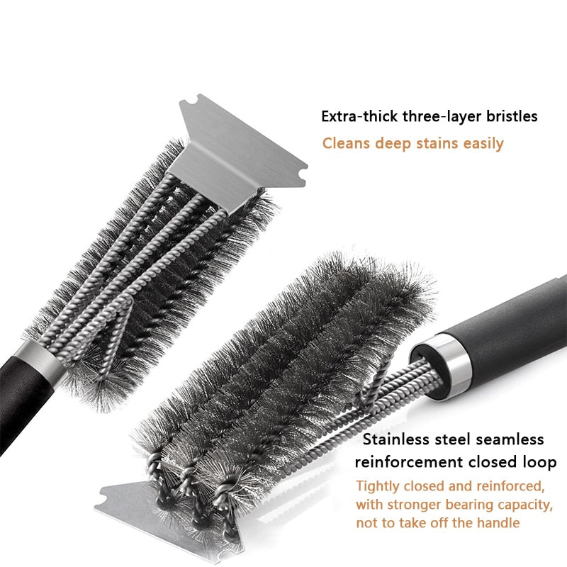 BBQ Grill Barbecue Kit Cleaning Brush Stainless Steel Kitchen Accessories Bristles Cleaning Brushes Cooking Tool Barbecue Gadget - Korvel
