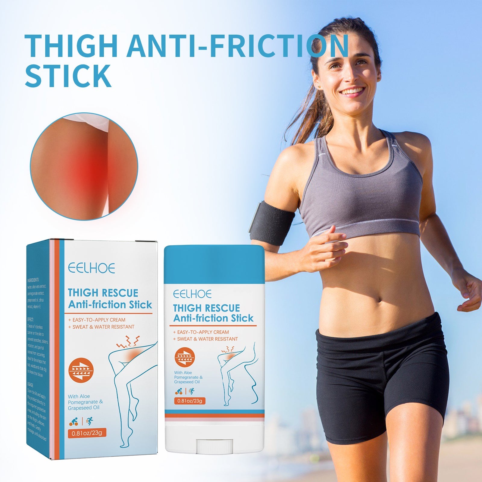 Thigh Anti-Friction Stick Waterproof Anti-Sweat Easy To Apply Cream Leg Heel Lower Arm Skin Protection - Korvel