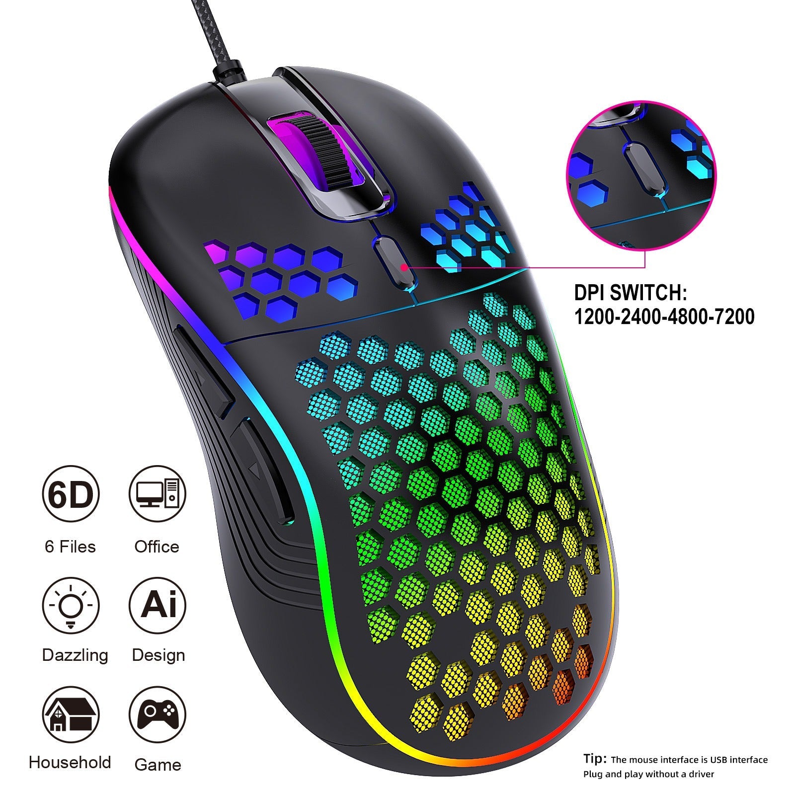 Wired gaming mouse with hollow holes and glowing light lightweight gaming mouse for esports - Korvel