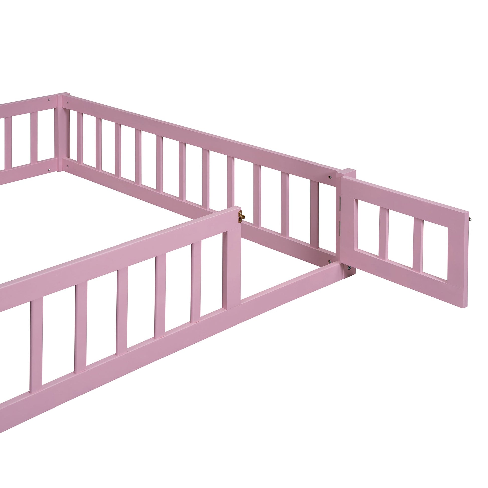 Wooden Full Size Children's Bed with Detachable Headboard and Integrated Clothes Drying Rack, Pink - Korvel