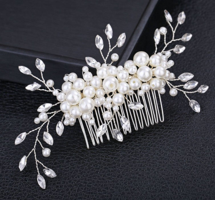 Handmade pearl flower inlaid with diamonds full of diamond comb comb - Korvel