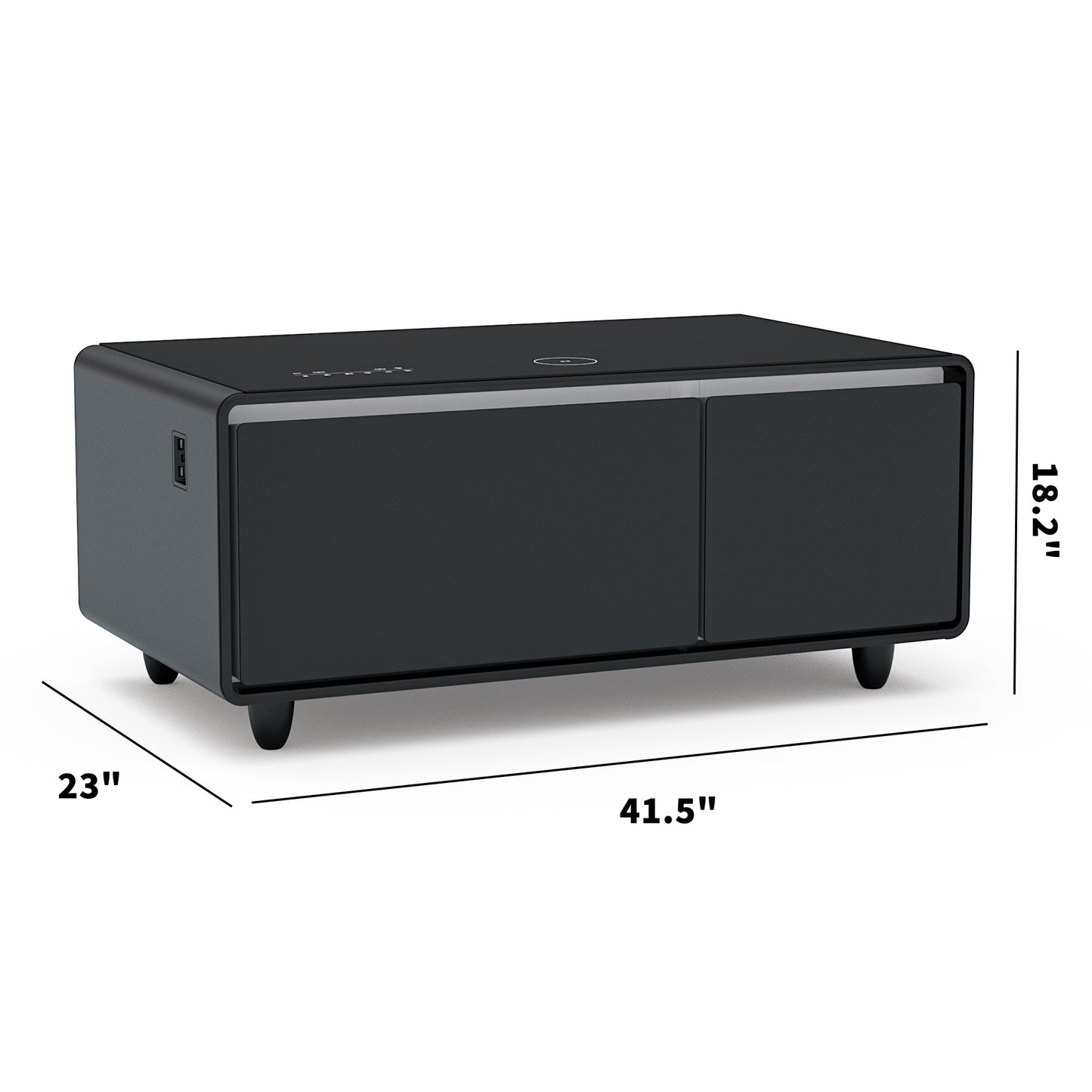 Modern Smart Coffee Table with Built-in Fridge, Bluetooth Speaker, Wireless Charging, Touch Control Panel, USB Interface Black - Korvel