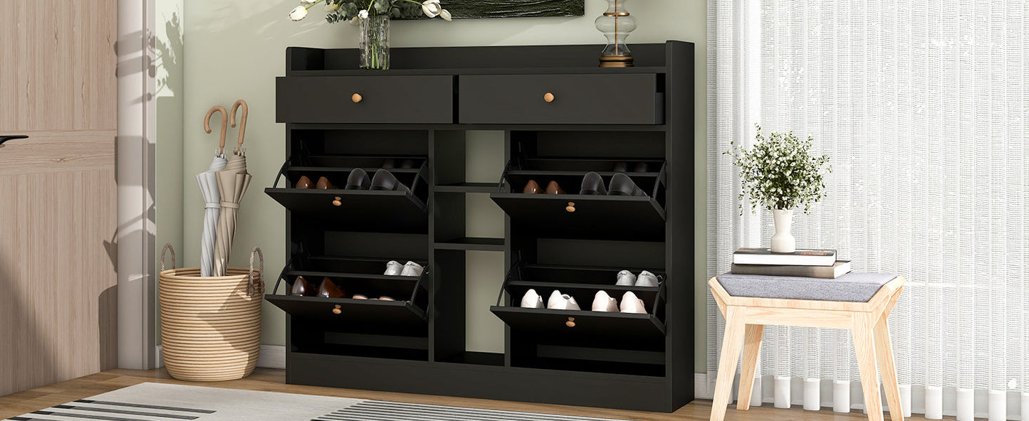 Cabinet à chaussures moderne ONTREND avec 4 tiroirs basculants - Noir