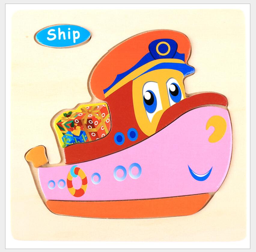 3D Puzzle Wooden Toys For Children Cartoon Animal Vehicle Wood Jigsaw Kids Baby Early Educational Learning Toy #L505 - Korvel