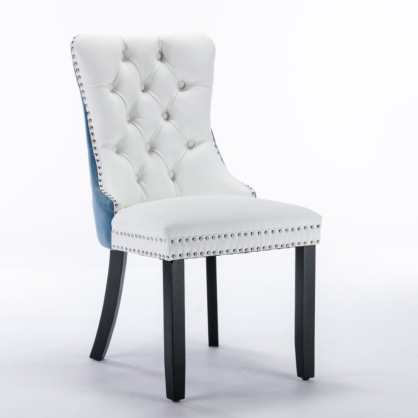 A&A Furniture Nikki Collection Modern High-end Tufted Solid Wood Contemporary PU 2-Pcs Set White+Light Blue - Korvel
