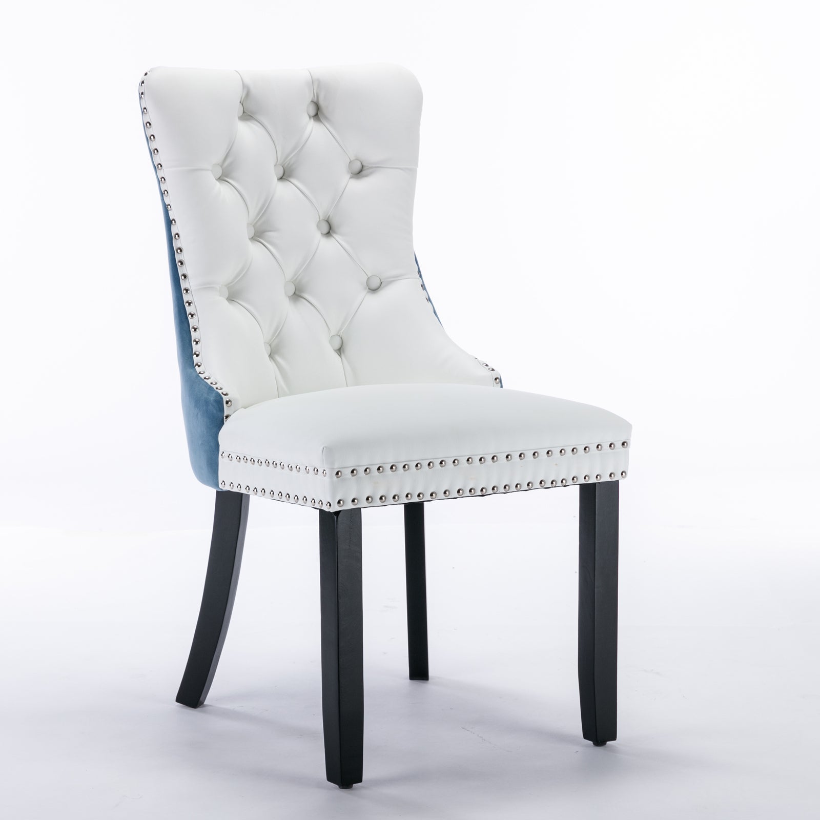 A&A Furniture Nikki Collection Modern High-end Tufted Solid Wood Contemporary PU 2-Pcs Set White+Light Blue - Korvel