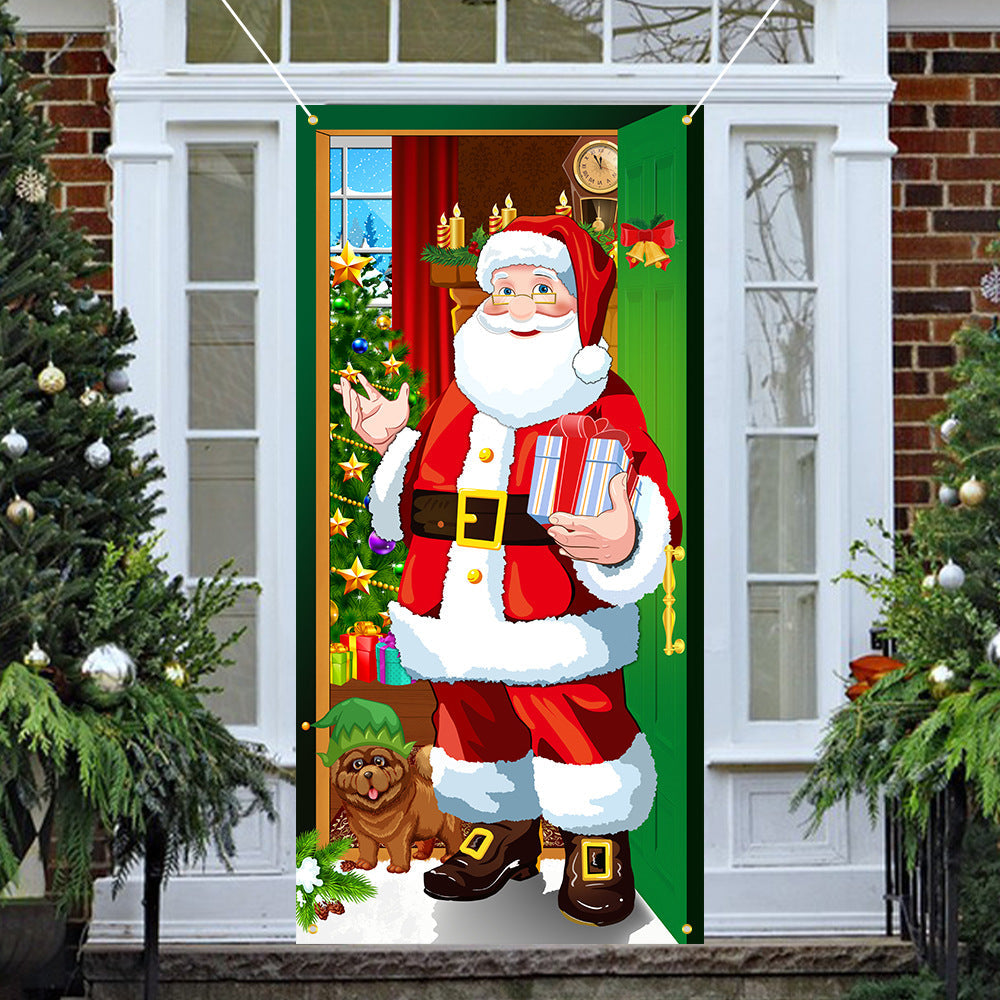New Christmas Door Curtains, Flags, Outdoor Photography, Santa Claus and Puppies, Background Decoration, Hanging Cloth - Korvel