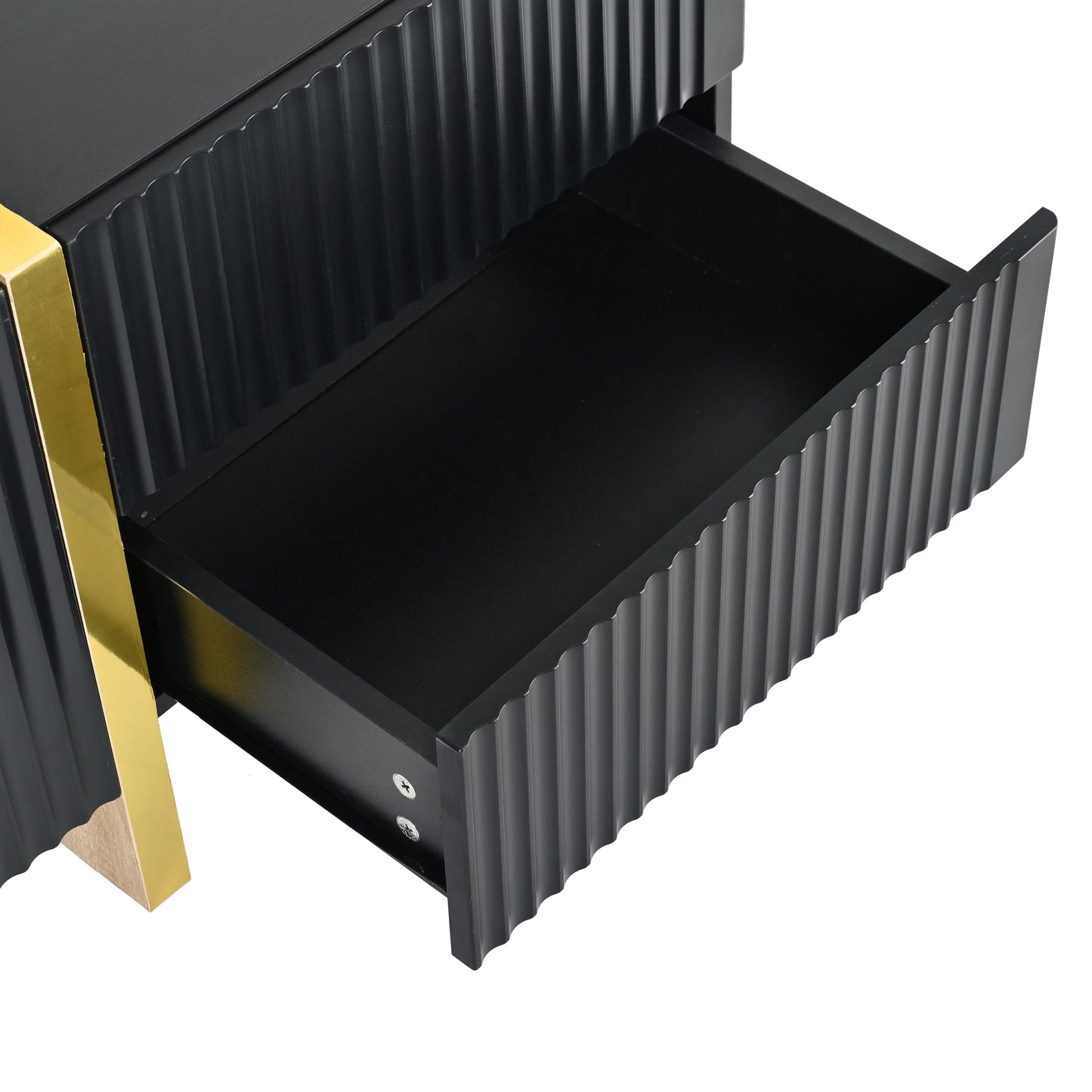 Luxury Fluted TV Stand for TVs Up to 80'', Modern Entertainment Center with Storage Cabinets & Drawers Black - Korvel