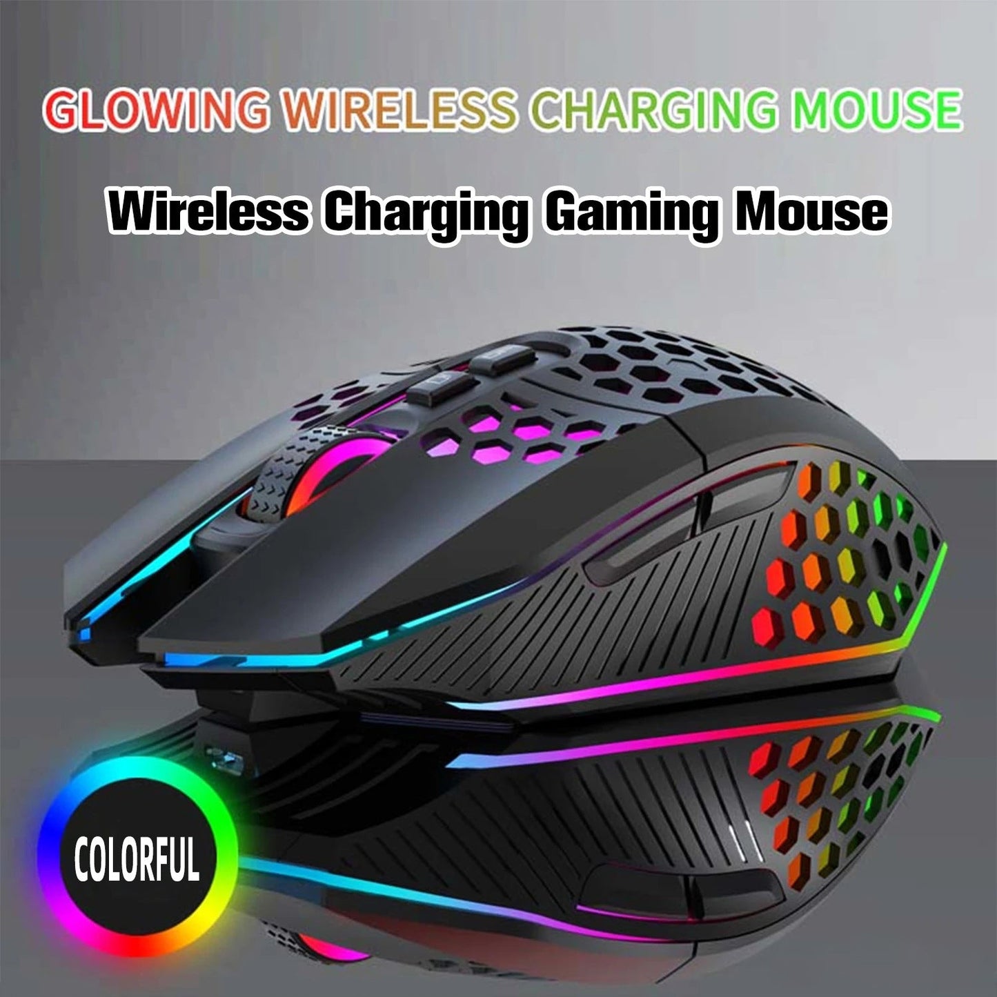 Lightweight hollow hole mouse, wireless rechargeable gaming light emitting computer, laptop, office mouse - Korvel
