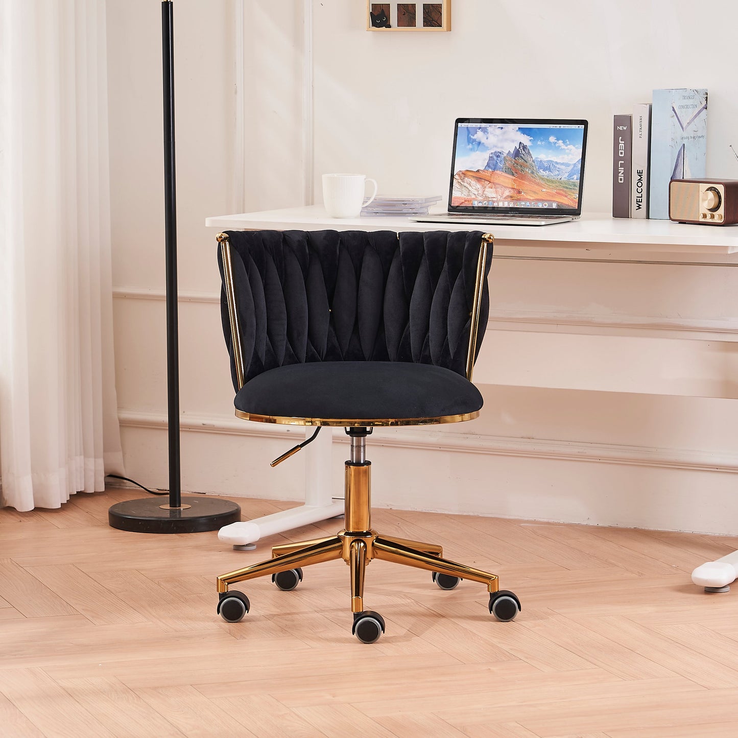 Office desks and chairs, with adjustable wheels and cushioned office desks and chairs that conform to ergonomics (black) - Korvel