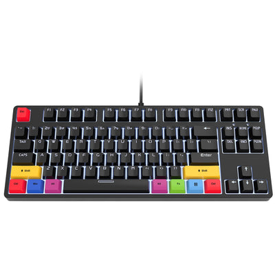 87 key wired mechanical gaming keyboard with red axis for esports and office use, with over 20 types of white light insertable shafts - Korvel