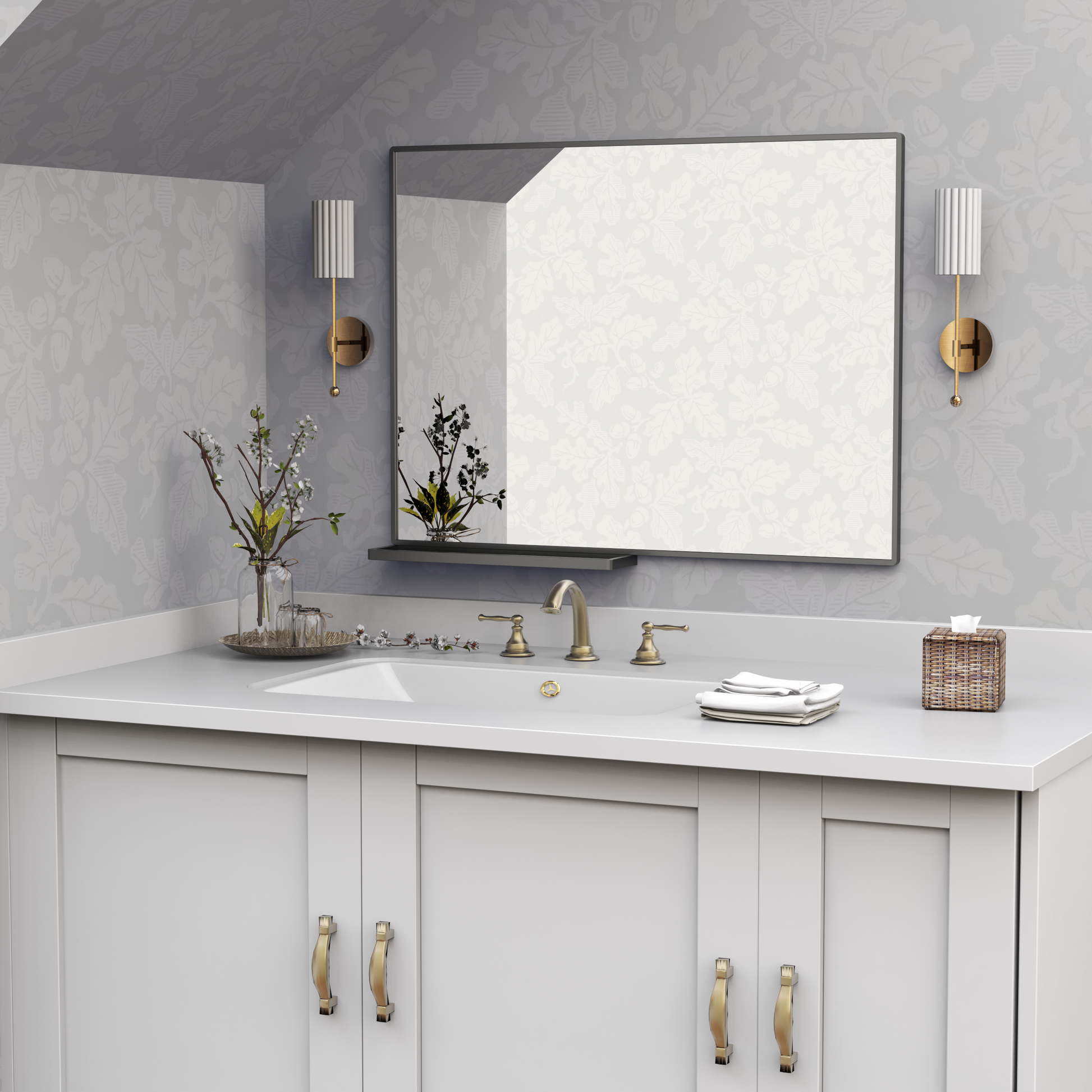 40x30 Inch modern bathroom mirror with storage rack rectangular mirror bathroom living room bedroom hanging mirror - Korvel