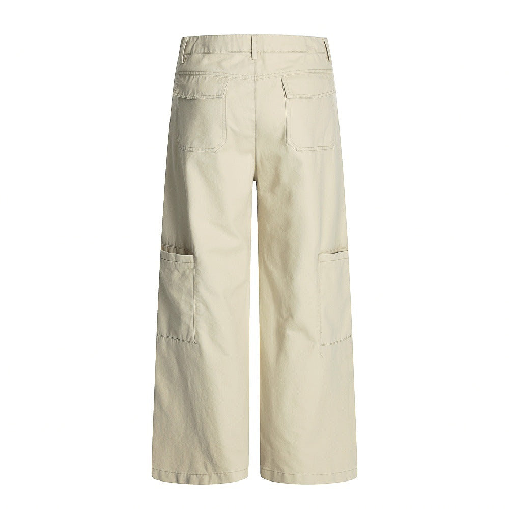Design Sense Multi-Pocket Workwear Casual Trousers Men's Solid Color Loose Wide-Leg Straight Leg Long Pants Vibe Trendy Retro Versatile - Korvel