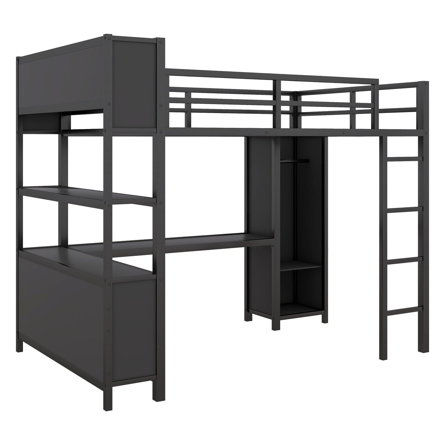 Lit mezzanine en métal premium avec armoire et bureau
