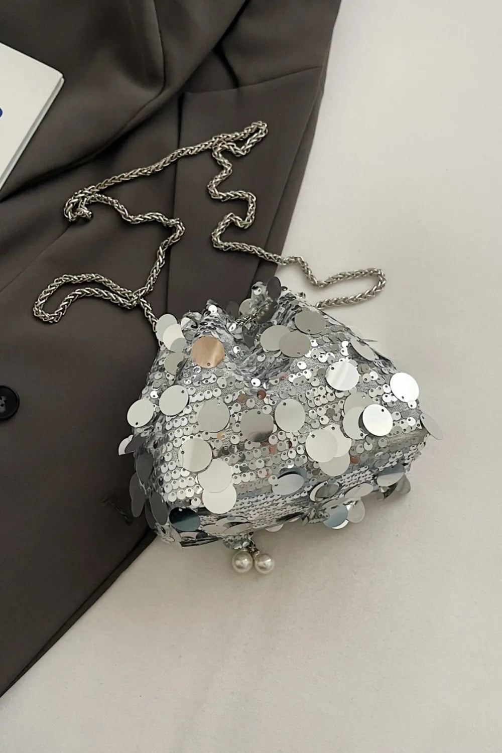 Drawstring Sequin Crossbody Bag - Korvel