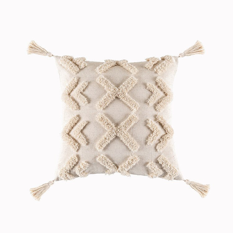 Tassels Cushion Cover 45x45cm Beige White Pillow Covers Decorative Pillow Case Square Home Boho Decor Macrame Pillowcase - Korvel