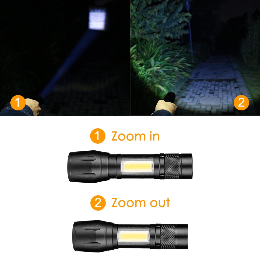 COB LED Flashlight Super Bright Waterproof Handheld Flashlights Torch Pocket Work Light for Emergency Lighting - Korvel