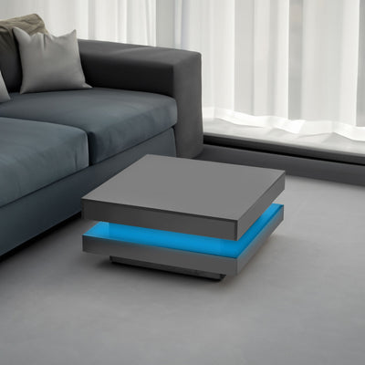 ON-TREND High Gloss Minimalist Design with LED Lights 2-Tier Square Coffee Table Black - Korvel