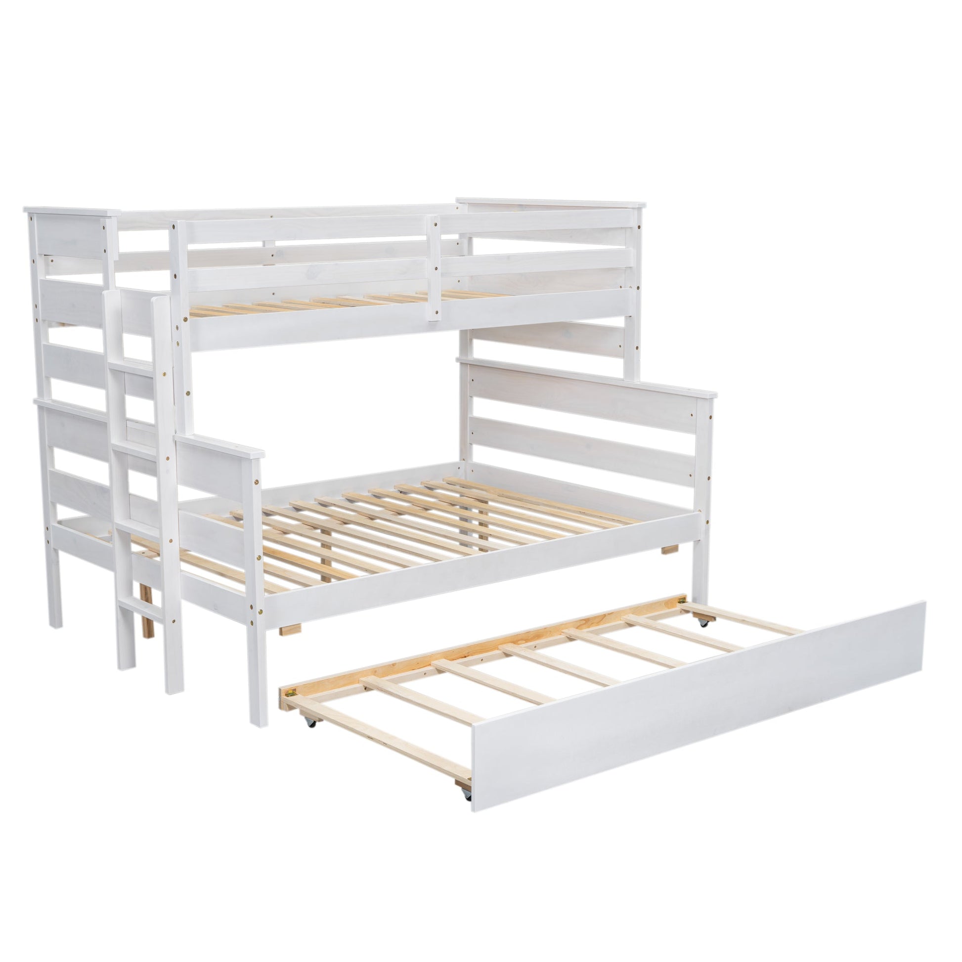 Wood Twin over Full Bunk Bed with Twin Size Trundle  White - Korvel