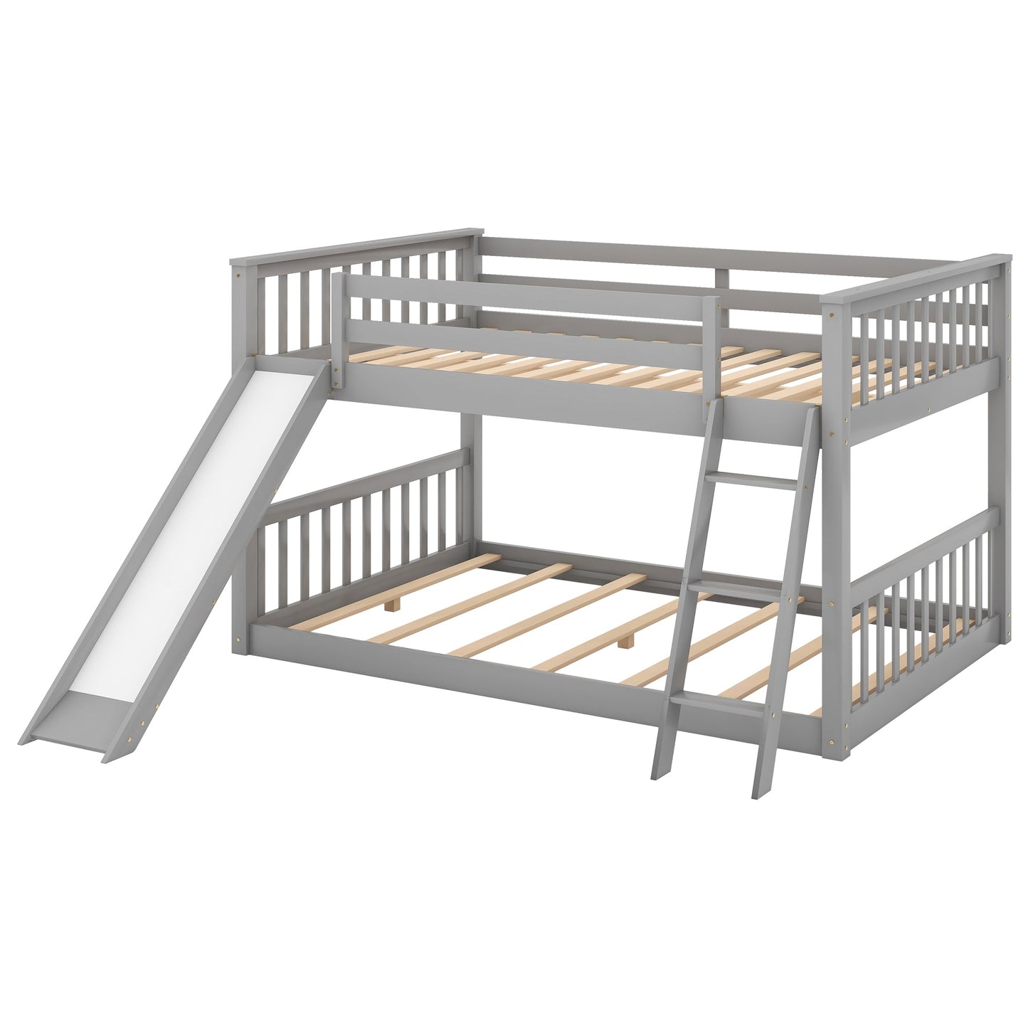 Full over Full Bunk Bed with Convertible Slide and Ladder  Gray - Korvel
