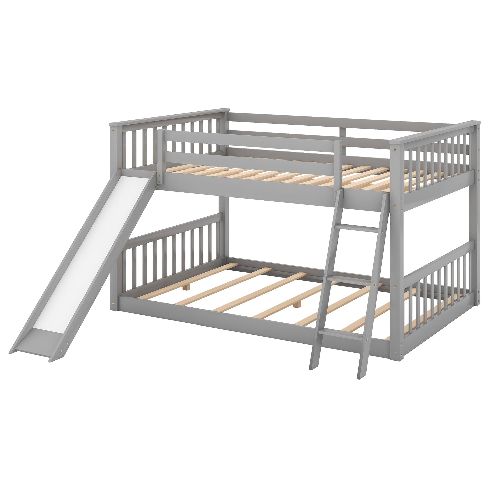 Full over Full Bunk Bed with Convertible Slide and Ladder  Gray - Korvel