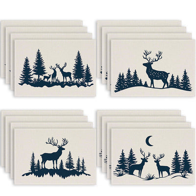Reindeer Print Christmas Placemats - Insulated Linen Coasters