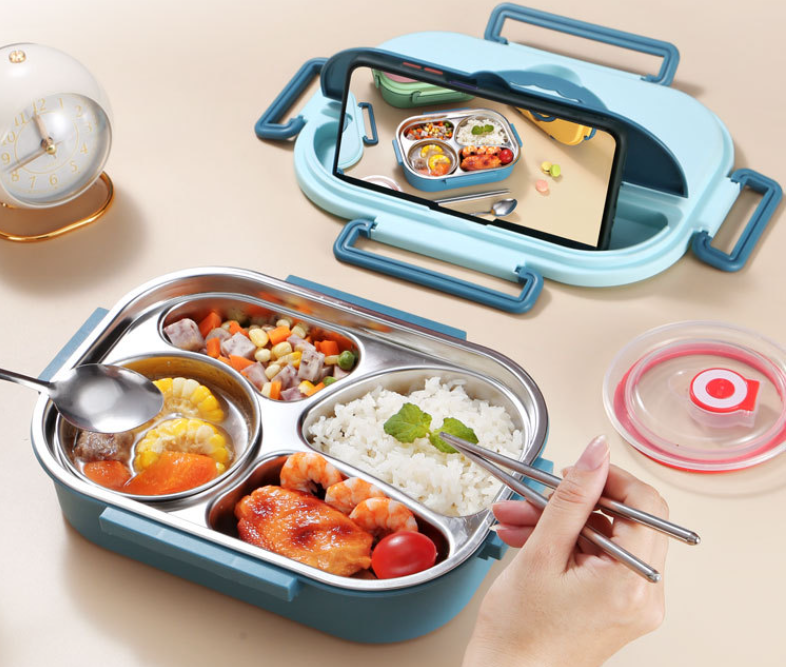 Stylish, simple, portable, large capacity 304 stainless steel two-compartment lunch box with bowl lunch box - Korvel