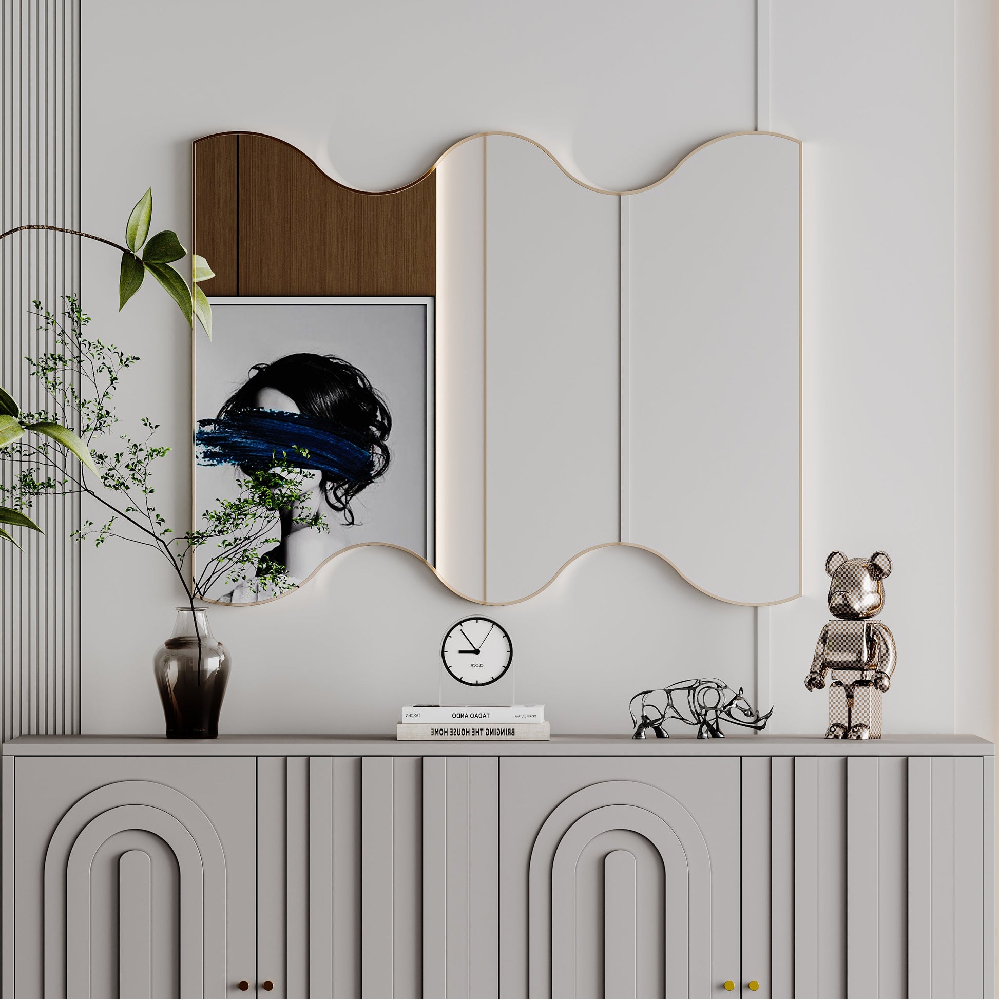 Wall Mirror 30x35 Inch Black Rectangular Mirror with 2 Wavy Sides Metal Framed Mirror Vanity Mirror Dressing Mirror - Korvel