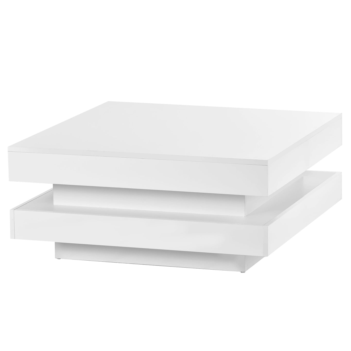 ON-TREND High Gloss Minimalist Design with LED Lights 2-Tier Square Coffee Table White - Korvel
