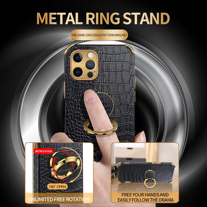 Luxury Crocodile pattern Leather Holder Phone Case For iPhone 11 12 13 Pro Max Mini X XR XSMax 7 8 Plus SE 2020 Shockproof Cover - Korvel