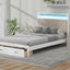 Wood Full Size Platform Bed with Upholstered Headboard and LED and 2 Drawers, Antique White - Korvel