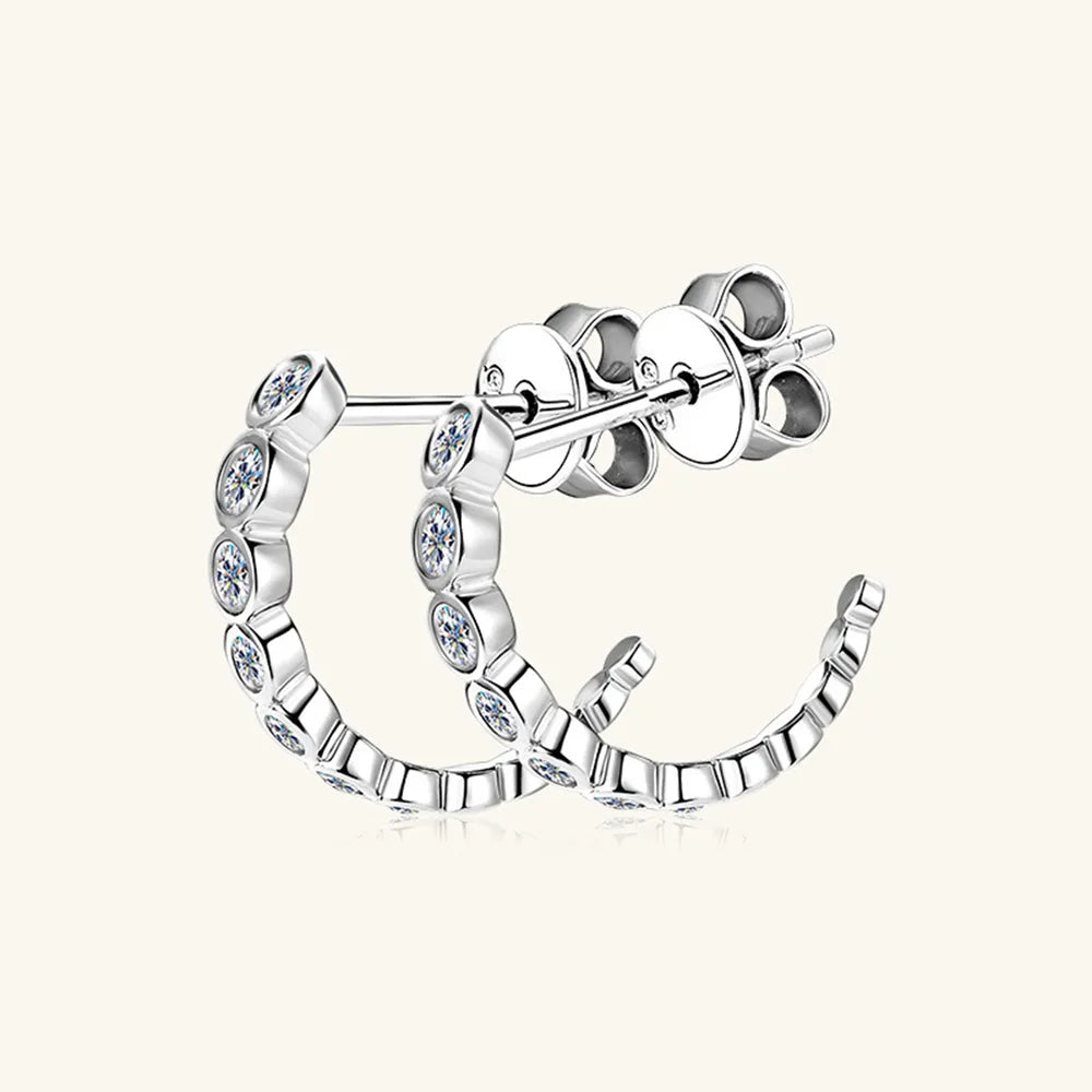 Inlaid Moissanite 925 Sterling Silver C-Hoop Earrings - Korvel