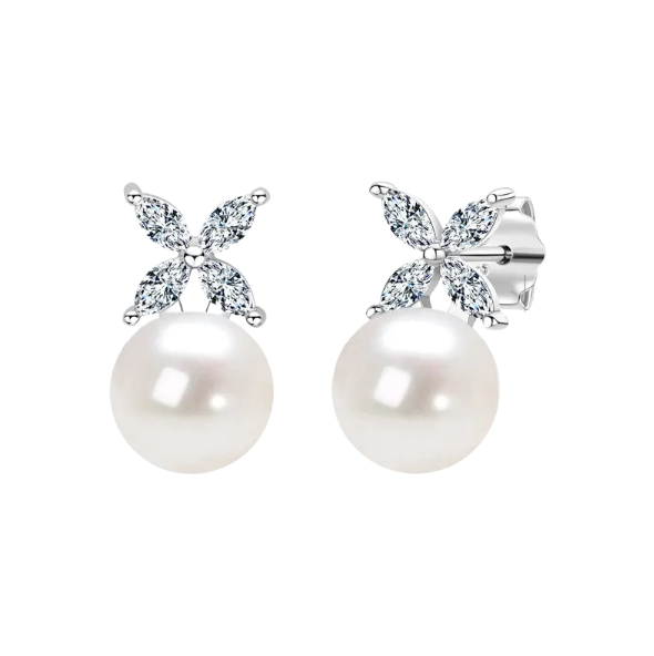 Fashionable freshwater pearl earrings s925 pure silver round strong light bulb earrings - Korvel