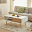 41.34" Rattan Coffee table sliding door for storage solid wood legs White - Korvel