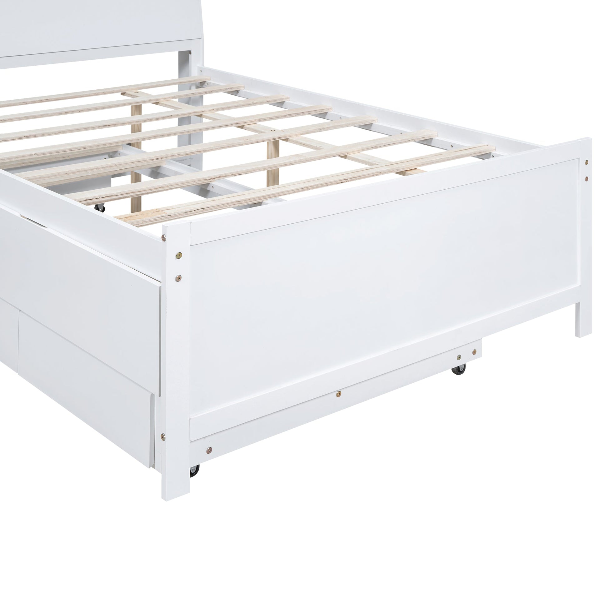 Full Size Platform Bed with Storage LED Headboard  Twin Size Trundle and 3 Drawers White - Korvel