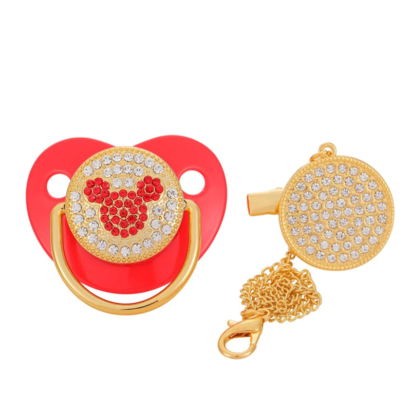 BLINGONLY Luxury Rhinestone Chupete Pink Bling Baby Pacifier With Clip - Korvel