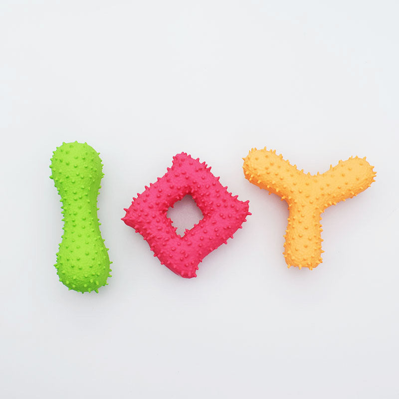 New Pet Latex Toy with Spiked Bone and Four-Corner Square Latex Sound Toy Durable Teeth-Cleaning Dog Toy - Korvel