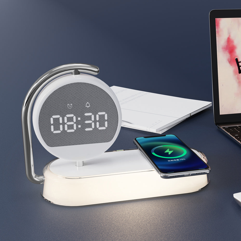 Multi functional clock, wireless charging, clock alarm, mobile phone, wireless charging, small night light, three in one - Korvel