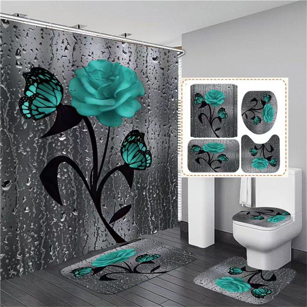 Hot HD Digital Printing Polyester Waterproof Polyester Flower Bathroom Hotel Shower Curtain - Korvel