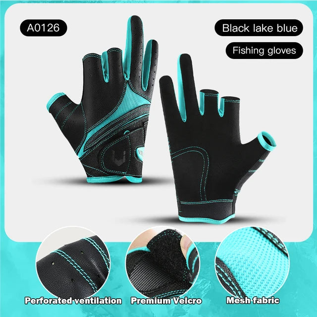 Outdoor sports autumn and winter anti slip breathable dew three finger wear-resistant and anti cutting lure fishing gloves - Korvel