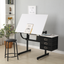 White adjustable drafting drawing table with stool and 3 drawers - Korvel