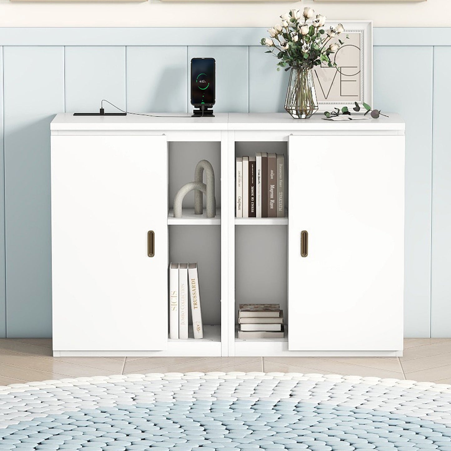 Lit Murphy Queen Size avec étagères et ports USB - Blanc