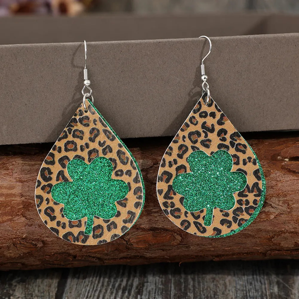 Leopard Hollowed Leather Teardrop Earrings - Korvel